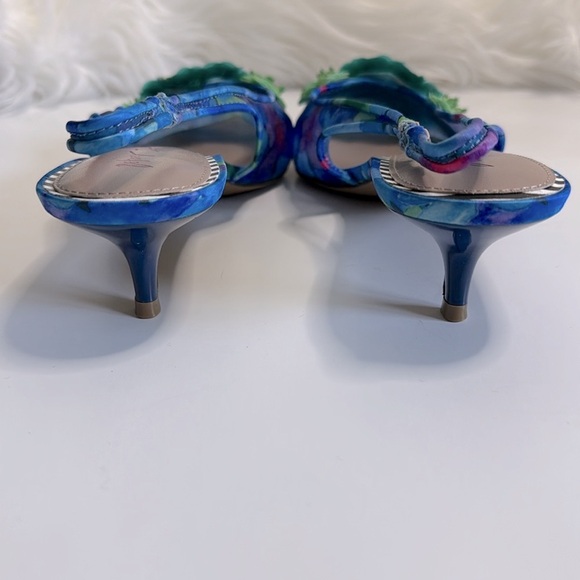 Betsey Johnson Blue Audree Floral Mesh Slingback Kitten Heels size 9 - Picture 6 of 8
